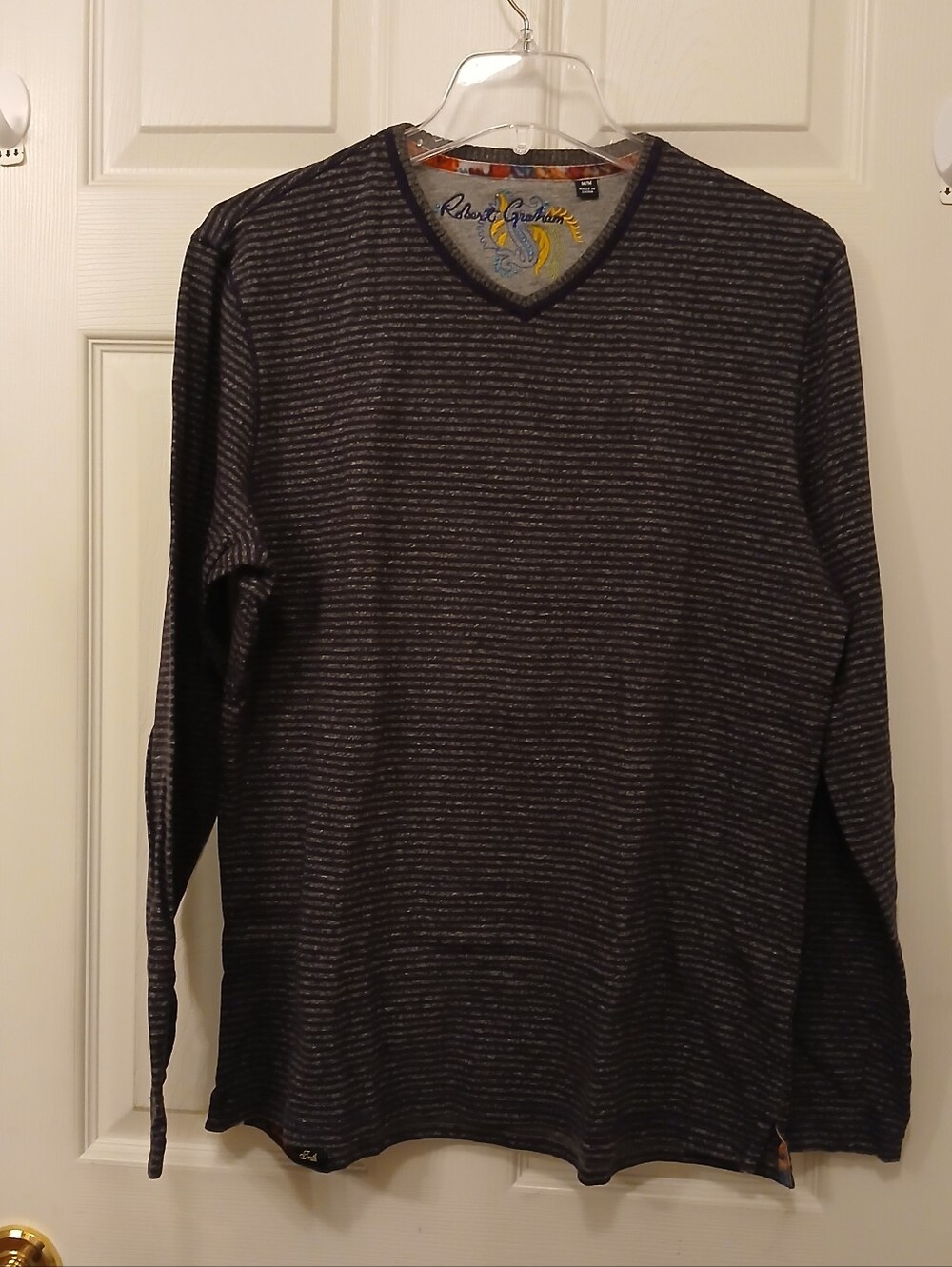 Robert Graham Signature Navy Black Heather Stripe Tee Men's M Designer Luxe